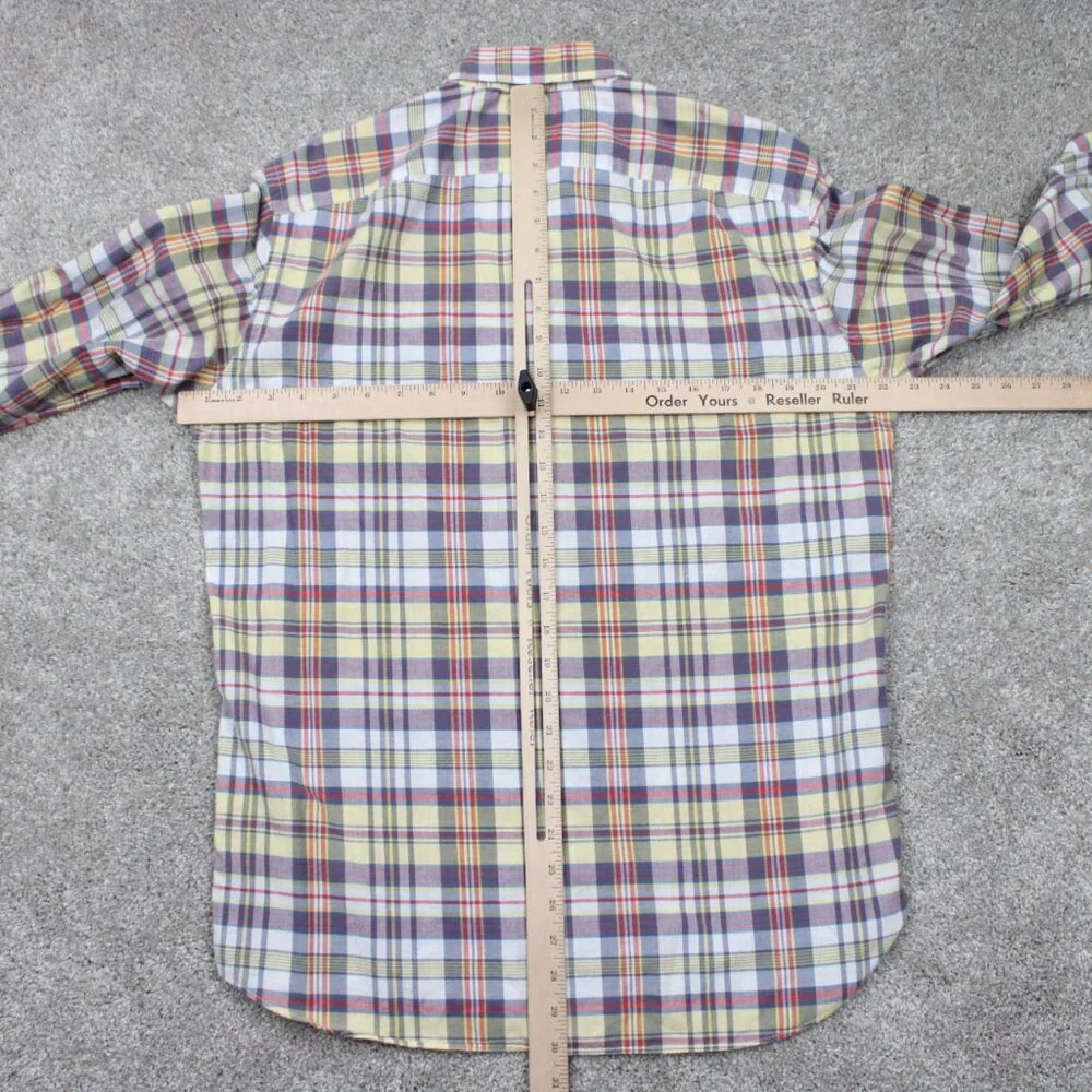 J Crew Summer Plaid Shirt Mens Medium Red/Blue/Yellow Slim Fit Cotton L/S Button
